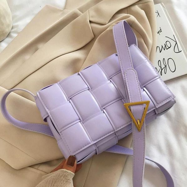 

solid color weave crossbody bag 2020 new high-quality pu leather women's designer handbag lattice square shoulder messenger bag
