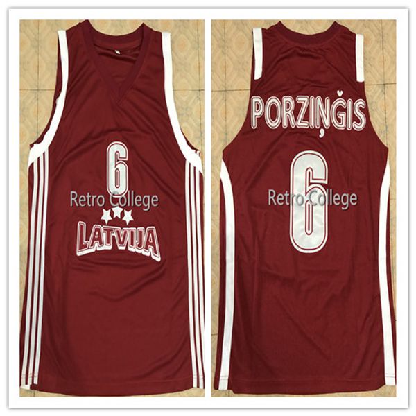 

2018 new #6 kristaps porzingis team latvijas basketball jersey sewn stitched any name number and size xs-6xl vest jerseys, Black;blue