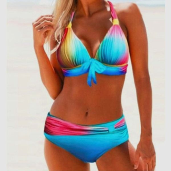 

2020 new tie dye bikini swimsuit women swimwear push up plus size bathing suit summer beach swimming bikini 2 piece set, White;black