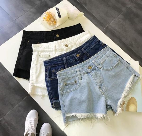 

2019 new style korean-style women's summer cowboy simple shorts fur trim loose-fit tassled short shorts, Blue