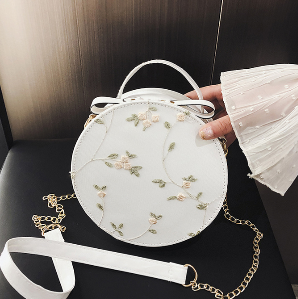 

sweet lace round handbags 2020 pu leather women crossbody bags female fashion small fresh flower chain shoulder bag