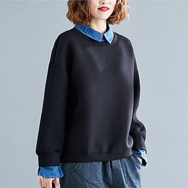 

mferlier sweatshirts ladies panelled patchwork peter pan collar long sleeve big 5xl 3xl slim loose black chic women sweatshirt
