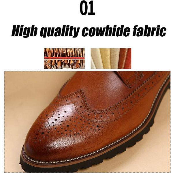 

yiger new men dress large size man business casual leather bullock men's lace-up carved male formal shoes 277 y200420, Black