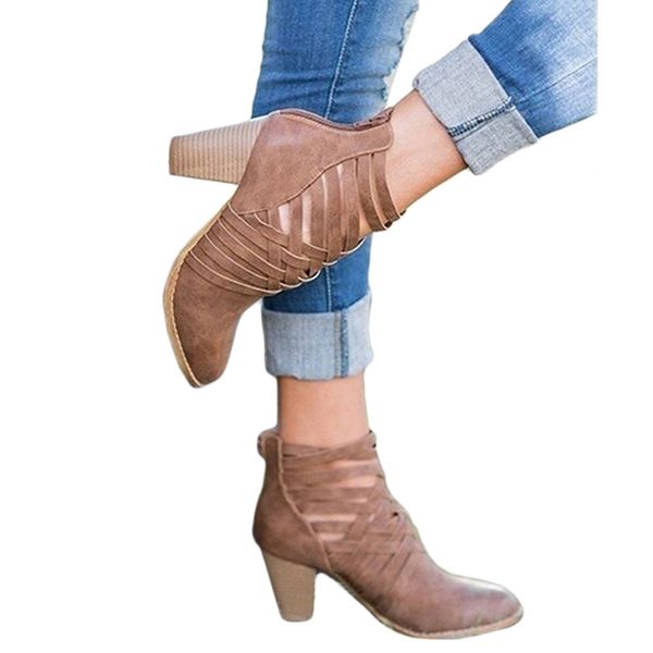 

autumn spring women's boots hollow out high-heeled ankle booties fashion shoes woman female sandals botas, Black