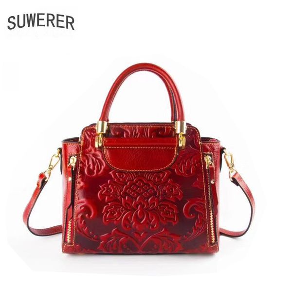 

suwerer women genuine leather bag fashion real cowhide bag embossing luxury handbags women bags designer bags