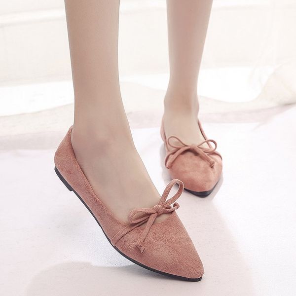 

2019 spring and summer korean-style versatile students flat pointed shoes shallow mouth loafers bow shoes women's, Black