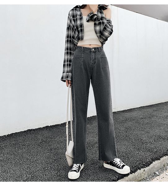 

light ash female straight jeans loose first love feeling, Blue