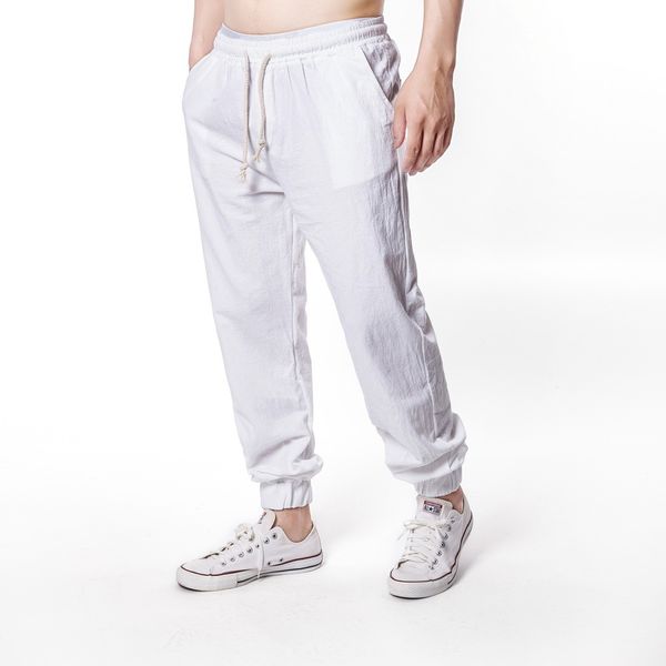 

cotton linen loose casual harem pants men jogger pants male fitness trousers chinese traditional harajuku 2019 new summer clothe, Black