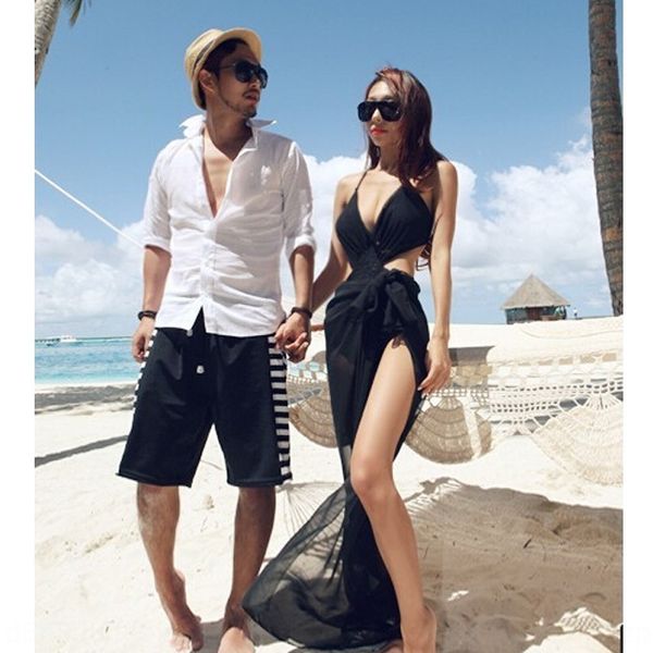 

spring bikini black couple swimsuit bikini honeymoon holiday slim one-piece swimsuit female, White;black