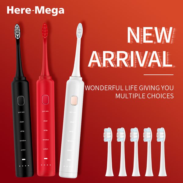

here mega sonic electric toothbrush 5 modes automatic toothbrush ultrasonic replaceable toothbrush heads usb charge 602u