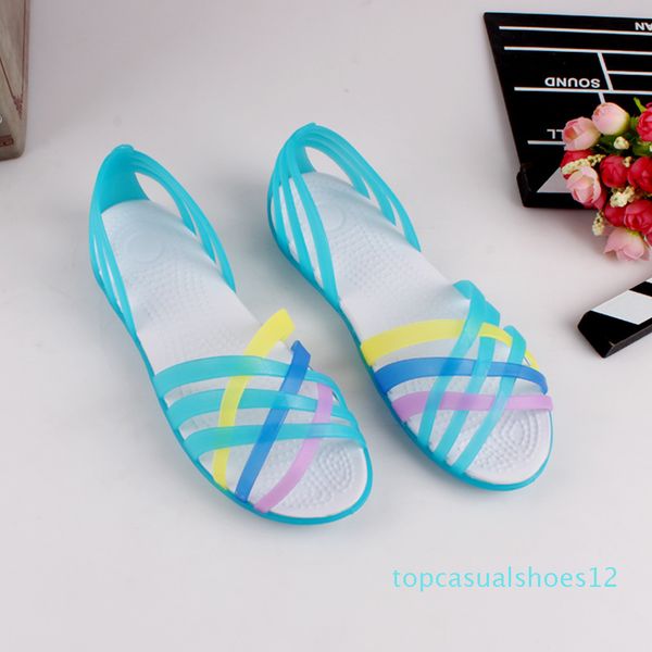 

women sandals 2019 summer new candy color women shoes peep toe stappy beach valentine rainbow jelly shoes woman flats xc34 t12, Black