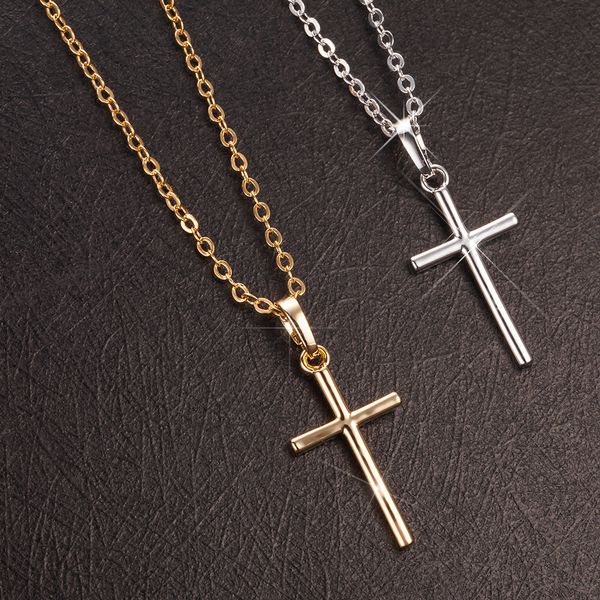 

2019 new stainless steel cross necklace pendant for women gold silver crystal link chain prayer necklace christian jewelry gift
