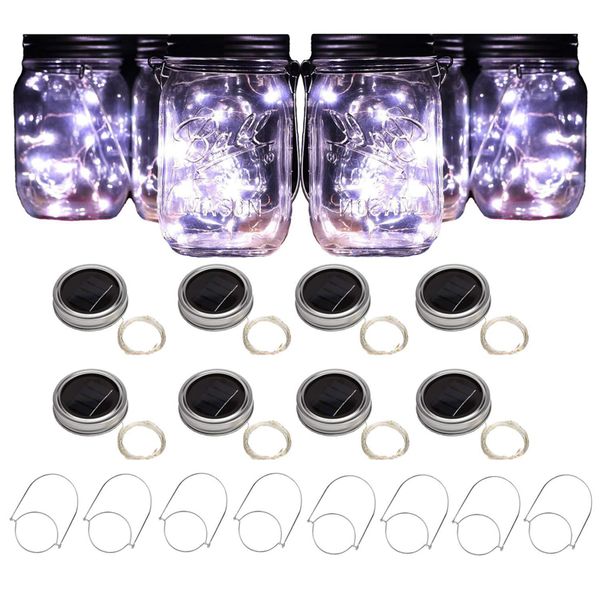 

solar mason jars light up lid 20 led string fairy star lights screw on silver lids for mason glass jars christmas garden lights