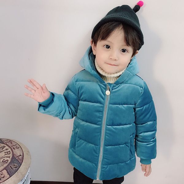 

biniduckling winter down jacket for girls boys kids coat velvet solid cotton outwear warm baby boy kid clothes 2019, Blue;gray