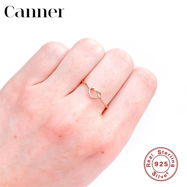 

engagement rings for women 925 sterling silver simple heart-shape gold silver color love knot ring fashion wedding band jewelry, Slivery;golden