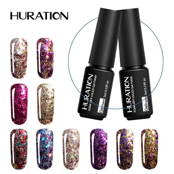 

huration diamond nail gel varnish glitter led uv gel shiny sequins semi permanent nail polish vernis manicure primer lak, Red;pink
