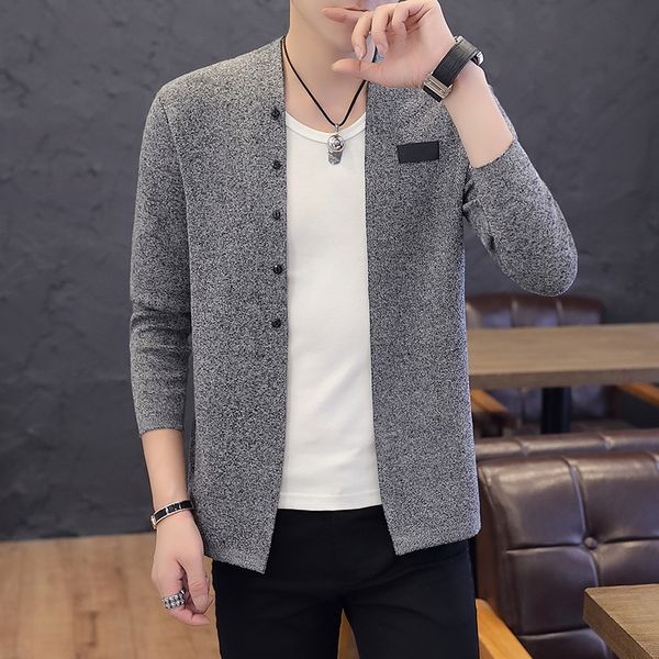 

mens sweaters 2019 knitting cardigan male v-neck outer wear in the autumn light fashion handsome sweater long sleeve for homme, White;black