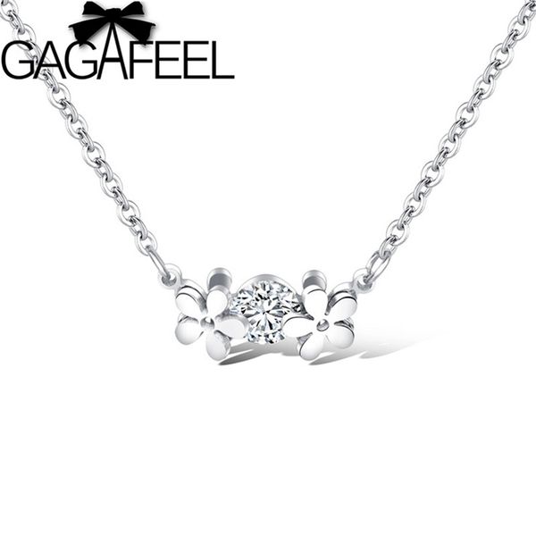 

gagafeel classic stainless steel flower necklace chain crystal silver rose gold friends pendant for women statement jewelry