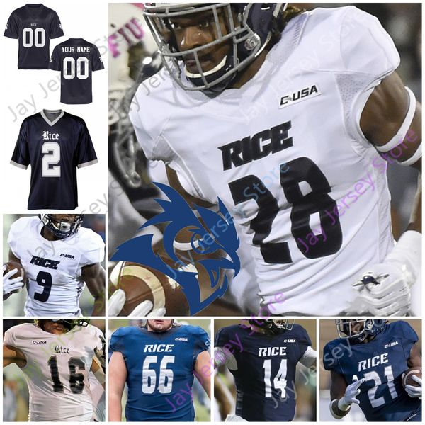 

custom 2020 rice owls football jersey ncaa college tom stewart aston walter brad rozner austin trammell blaze alldredge wiley green, Black;red