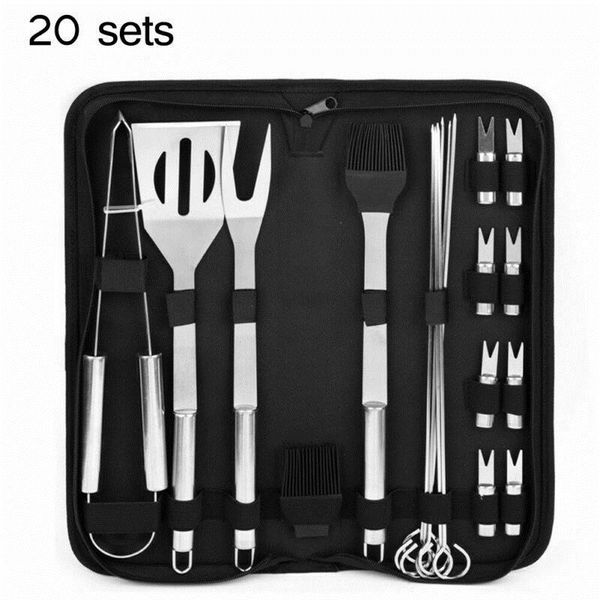

20pcs barbecue bbq tools grill tool set stainless steel bbq grill tool kit bbq accessories kit with bag stoves