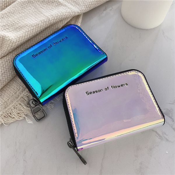 

jiulin girl heart fashion laser wallet handheld ins short student network celebrity card bag zero wallet, Red;black