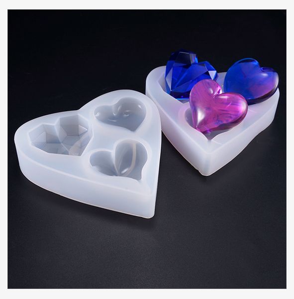 Stampo in silicone a cuore 3D Superficie di taglio a 3 cavità Stampo in silicone in resina a forma di cuore Creazione di gioielli Stampi in resina epossidica