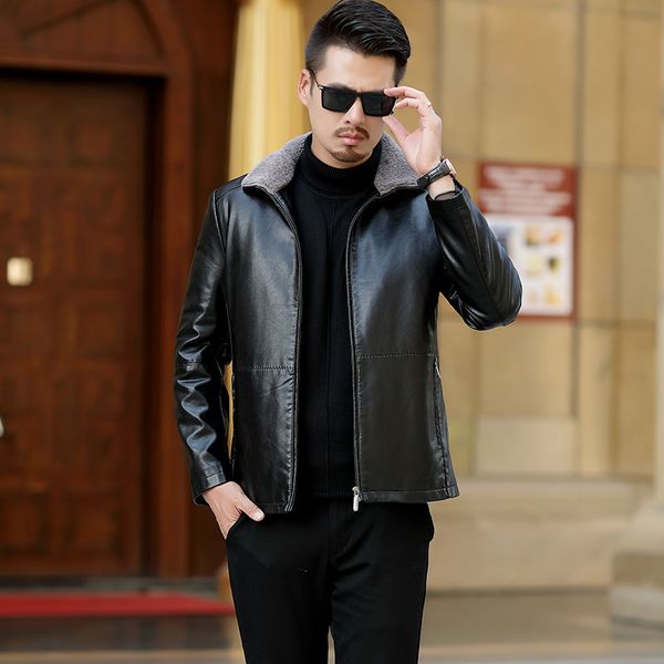 

leather jacket men fashion men's clothing men's down jacket warm autumn winter coat short 2020 chaquetas hombre 1887 pph810, Black