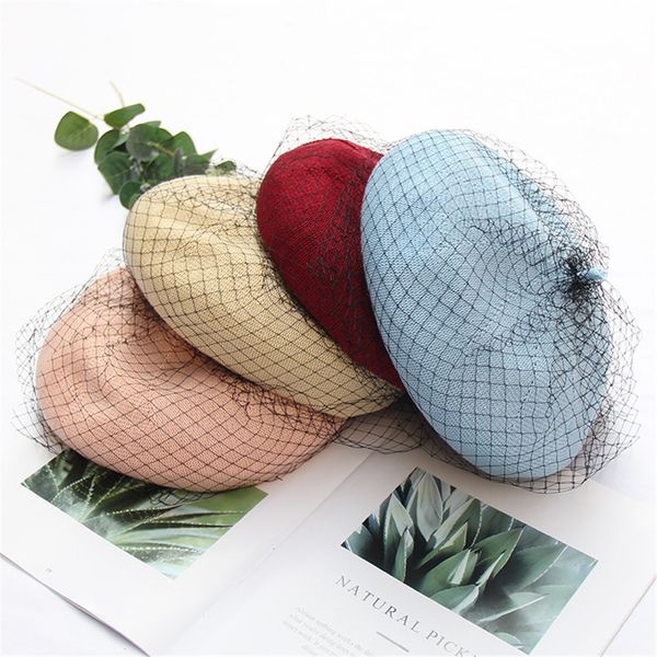 

women lace mesh beret autumn winter octagonal hats stylish artist painter newsboy caps black white beret hats for female z0605, Blue;gray