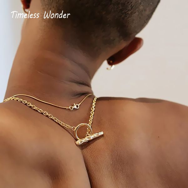 

timeless wonder stunning brass t bar choker necklace women jewelry statement hiphop gown punk gothic chains adjustable 2365, Golden;silver