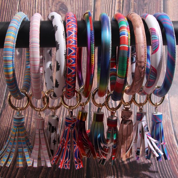 

flatfoosie pu кожаный браслет круг keychain заказ круг цвет кисточкой wristlet keychain оптовой женщины девушки keyring подарки, Silver