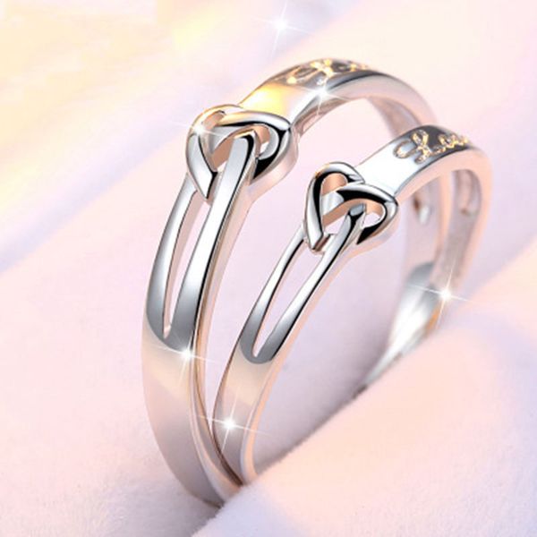 

s925 sterling silver heart-to-heart couple ring couple men and women students mori personalized ring factory wholesale