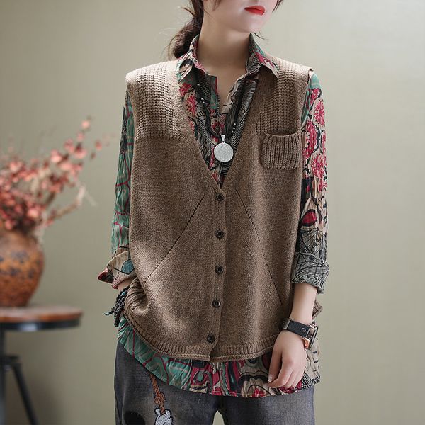 

2020 spring new casual wild sweater sweater female art pocket solid color loose knitted top, White