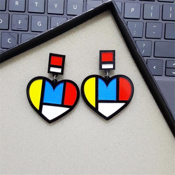 

chic girls multicolor heart drop dangle earrings for women party dress punk style big acrylic earring statement jewelry, Silver