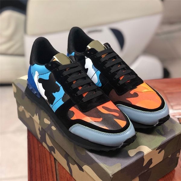 

fashion stud camouflage sneakers shoes footwear men women flats luxury designer rockrunner trainers casual shoes sneakers chaussures 46, Black