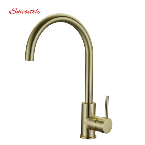 

brass classic gooseneck single lever 1-hole kitchen sink faucet mixer tap brushed gold finish
