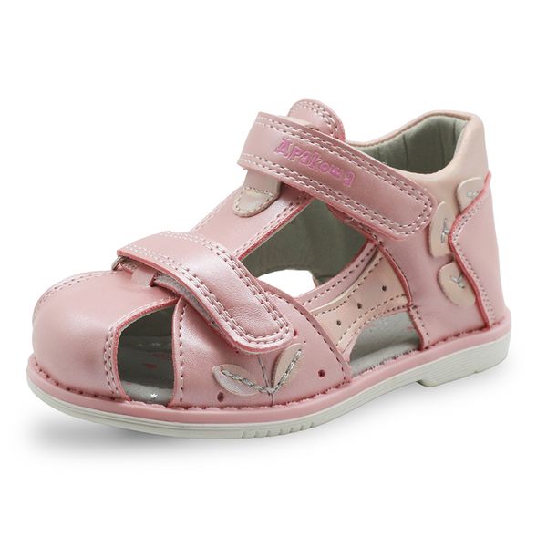 

apakowa summer girls sandals pu leather orthopedic toddler girls flat shoes closed toe baby children's shoes eur20-25 t200411, Black;red