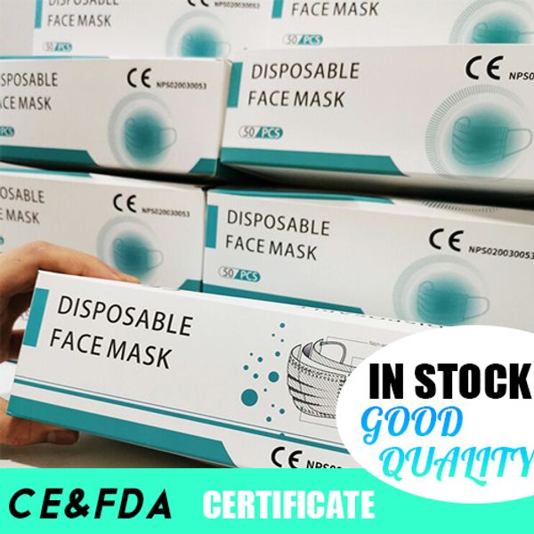 

ce fda certificate 50 pcs 3-layer disposable protective face mask non-woven and melt-blown fabric fast shipping