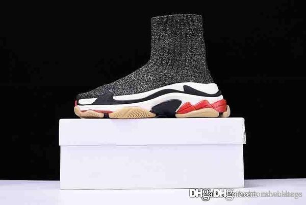 Top Brand NO.1Balenciaga Triple S Sneaker Black Leather Speed Flat Trainer Speed Sock Stretch Knit Slip On Sneakers Come Dad Shoes Cheap Shoes Online Speed Sock Stretch knit Slip on Sneakers