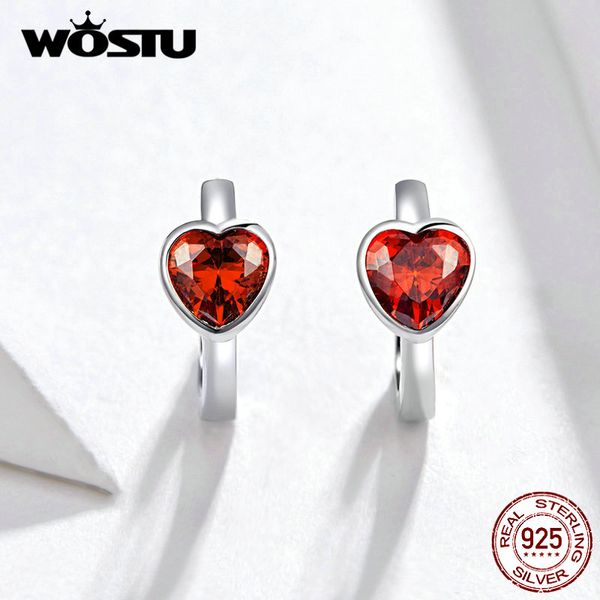

hoop & huggie wostu valentine hearts red crystal earrings 925 sterling silver circle small for women statement jewelry fne084, Golden;silver