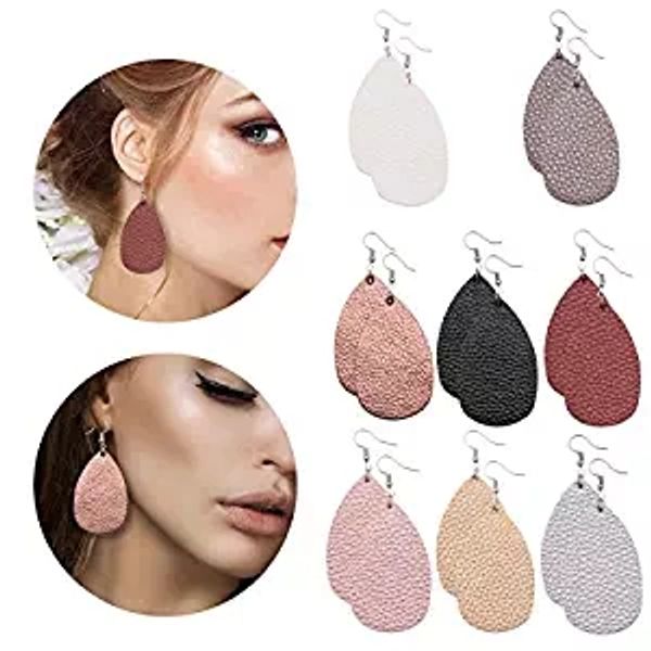 

8 pairs leather earrings lightweight faux leather leaf earrings teardrop dangle drop earrings for women girls, Golden;silver