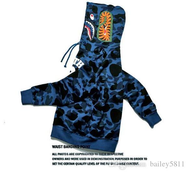 

2017 new winter hoodie men's a bathing aape ape shark hooded hoodie coat camo full zip jacket camouflage hoodies hot, Black