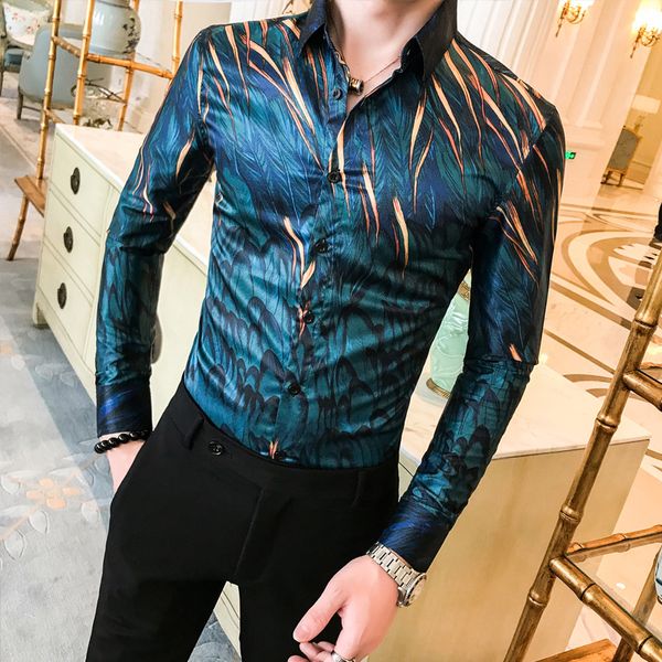 

men's leaf print shirt long sleeve button slim mens designer shirt luxury luxury party retro print trend fashion menswear, White;black