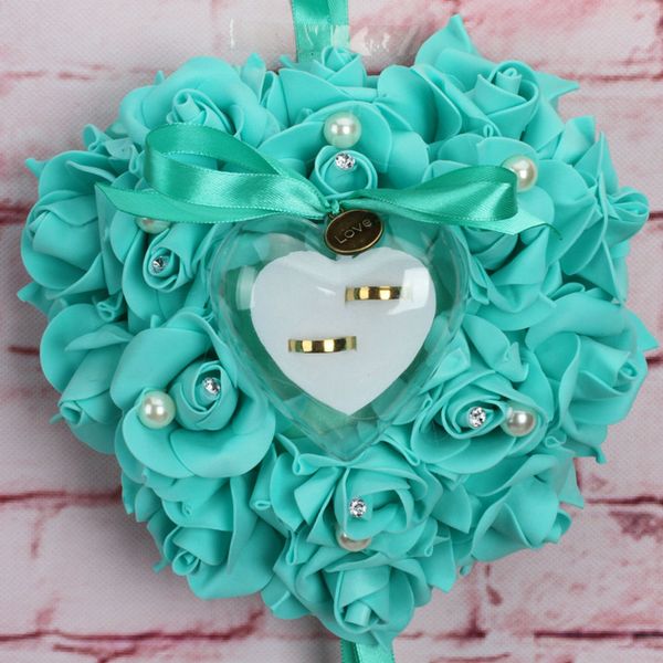 Decorações de casamento Chique Coração-forma Flores do Dia Dos Namorados Anel de Presente Travesseiro Almofada Pincushion Anel decoração festa de casamento