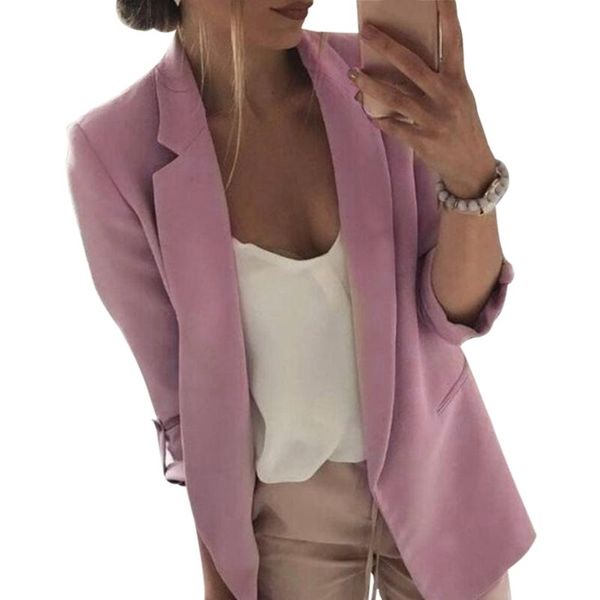 

2020 fashion solid women casual suit coat business blazer long sleeve jacket outwear ladies black pink slim blazer coat, White;black