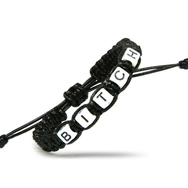 

1pcs funny bitch words artificial charm bracelets rope chain adjust size women men bachelor party diy beaded jewelry gifts, Golden;silver