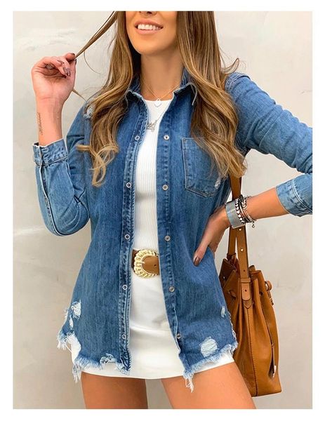 

holes womens designer jean jackets fashion single breasted irregular hem womens outerwears casual wide waisted females clothing, Black;brown
