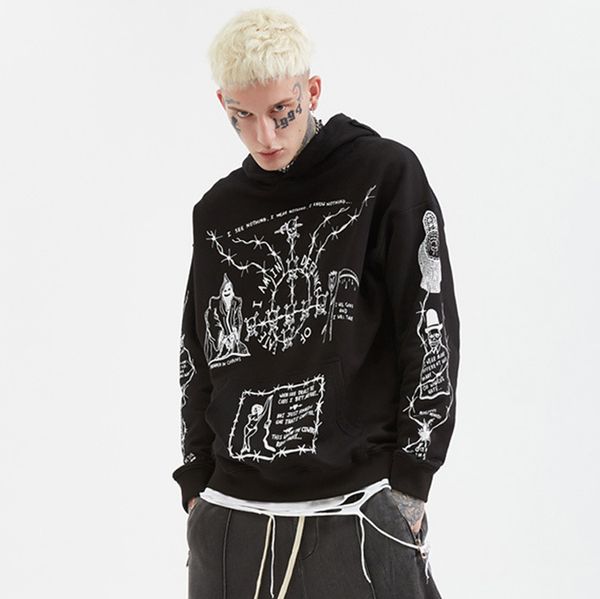 

2019 fashion men autumn casual graffiti printing hoodies hip hop hooded clothing, Black;brown