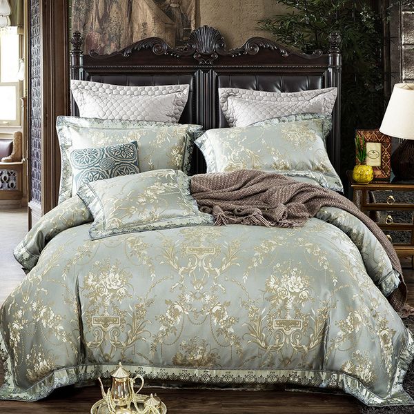 Jacquard Silk Egypt Cotton Royal Luxury Bedding Set 4 King Queen