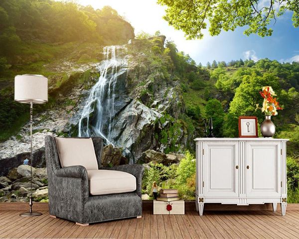 

papel de parede waterfall forest mountain stone 3d wallpaper,living room tv wall bedroom wall papers home decor restaurant mural