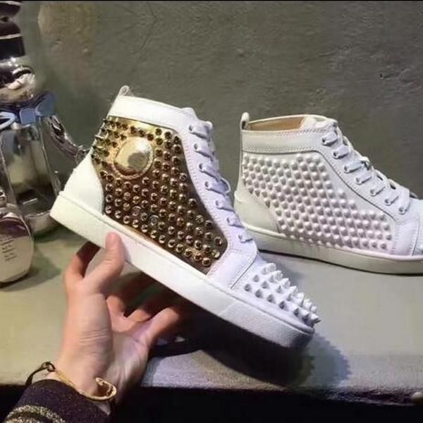 

brand rivets & spikes high sneakers shoes women,men casual walking flats,luxury red bottom shoes outdoor leisure trainer s, Black